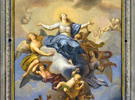 Langit-langit berlukiskan Maria Diangkat ke Surga di Gereja Maria yang Dikandung Tanpa Noda di Via Veneto, Roma   
