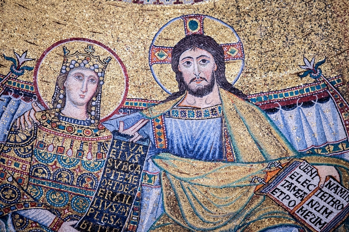 Dalam salah satu mozaik dengan kisah Perawan Maria bisa terlihat fons olei dan “Taberna Meritoria”. © Antoine Mekary | ALETEIA 