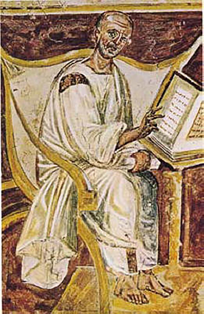 Potret paling awal Santo Agustinus, dalam lukisan dinding abad ke-6, Lateran, Roma. © Domain Publik 