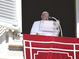 Paus Fransiskus menyapa umat beriman selama pidato Angelus di Lapangan Santo Petrus di Vatikan, Minggu, 13 Oktober 2024. Kredit: Vatican Media