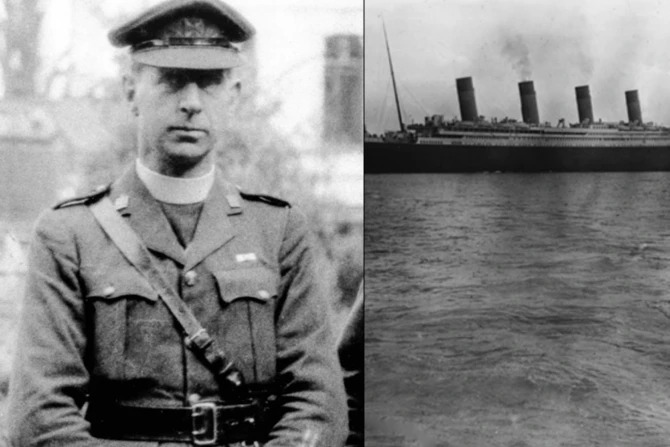 Pastor Francis Browne SJ dan foto Titanic hasil jepretannya. CNA